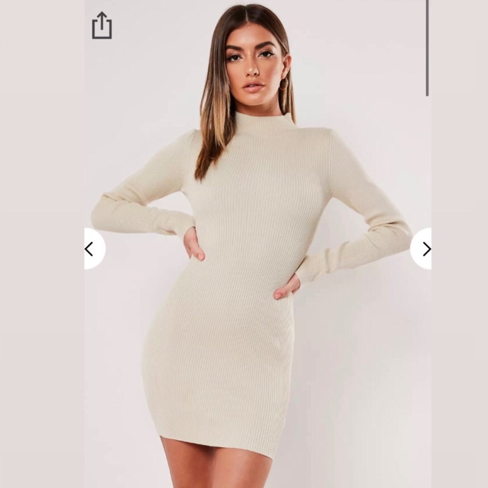 Missguided Sand Rib High Neck Knitted Dress